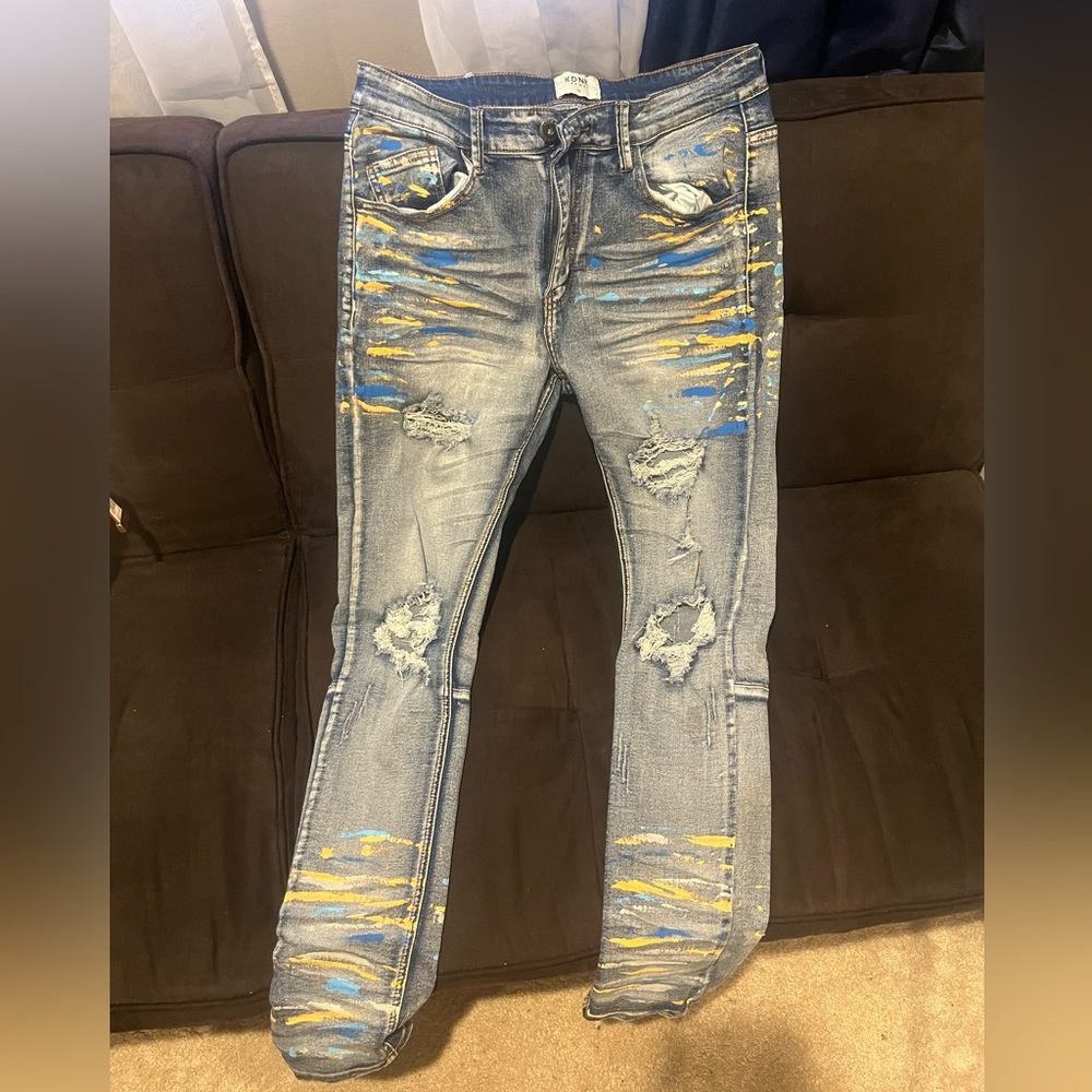 KDNK Painted Skinny Jeans. Size: Small/Medium